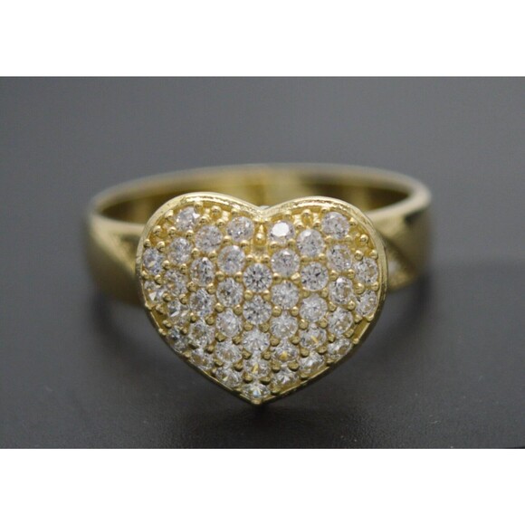 10k Yellow Gold Real Solid Women Heart Shape Stone Ring All Sizes 3.1gr 11.6mm - Picture 1 of 5